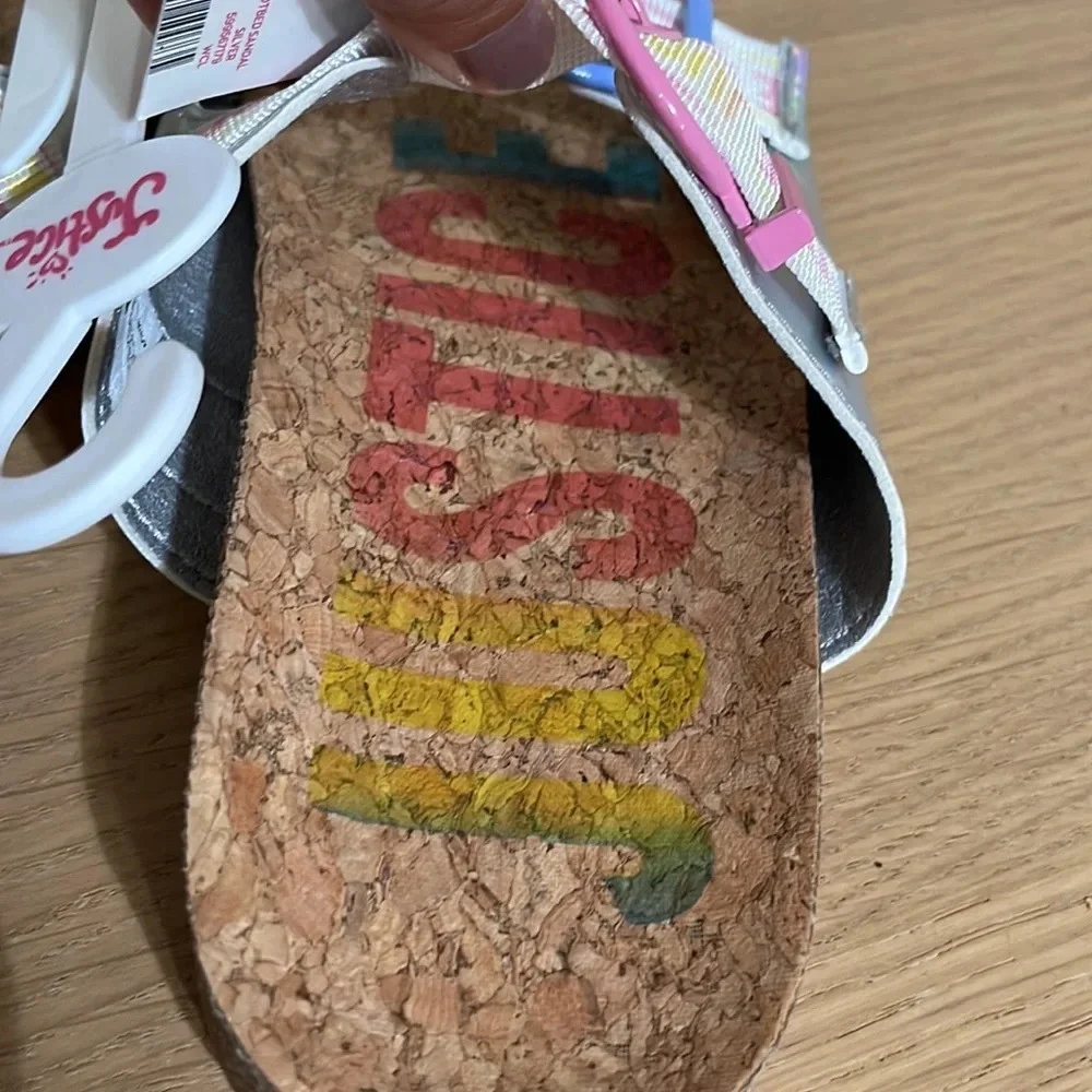 Justice Girls Size 5 Slip On Footbed Sandal Slide New Multicolor